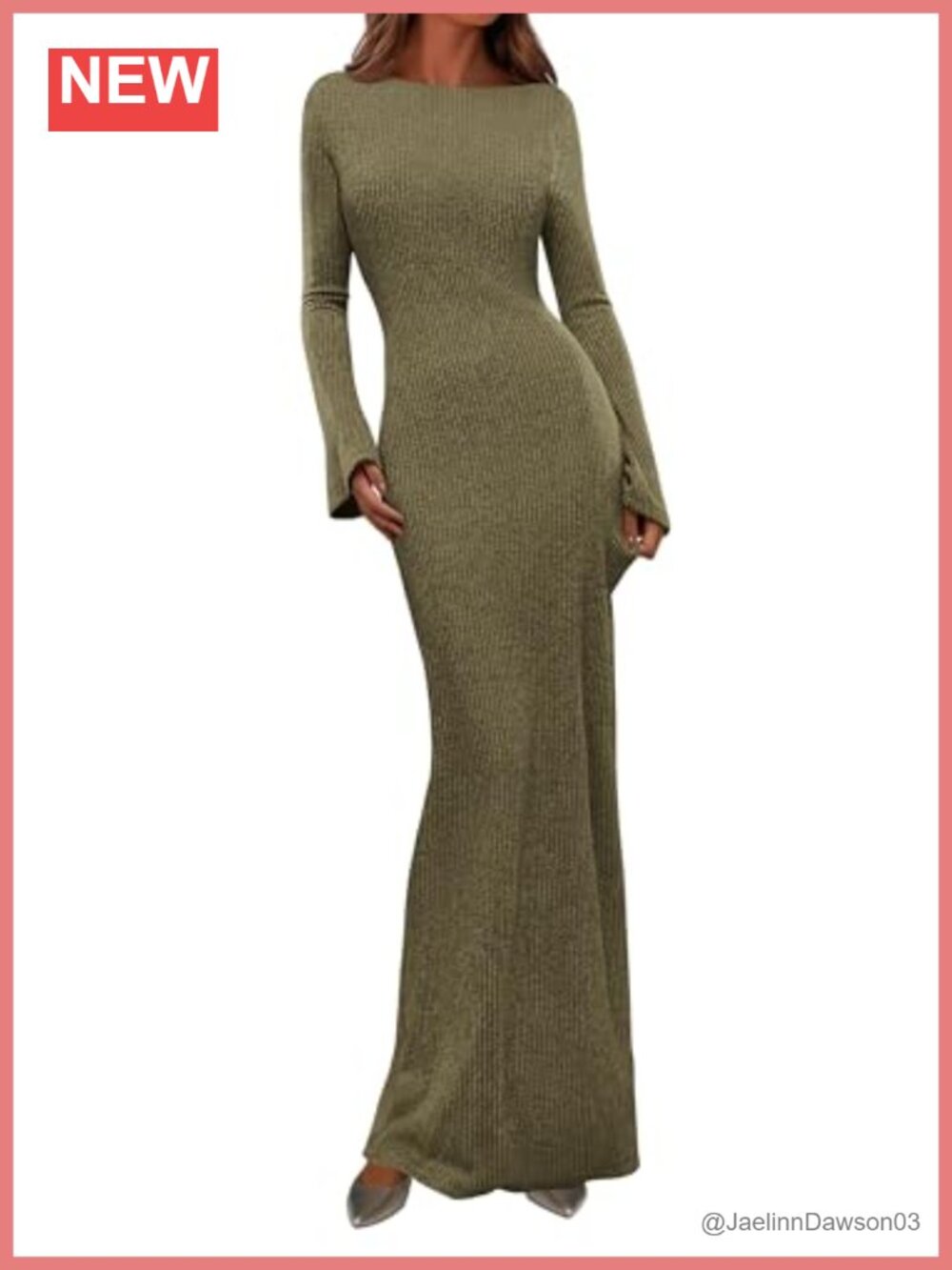 Women's Ribbed Knit Bodycon Maxi Dress Bell Sleeve Casual Fall Winter